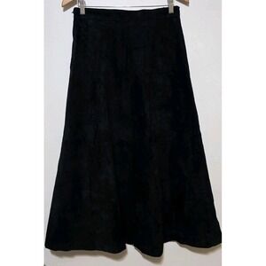 Vintage 80s EVAN DAVIES Leather Suede Skirt Black Woman 12 A Line Zip Side EUC